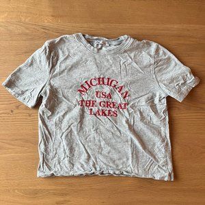 Zara Grey Cotton Graphic Tee S